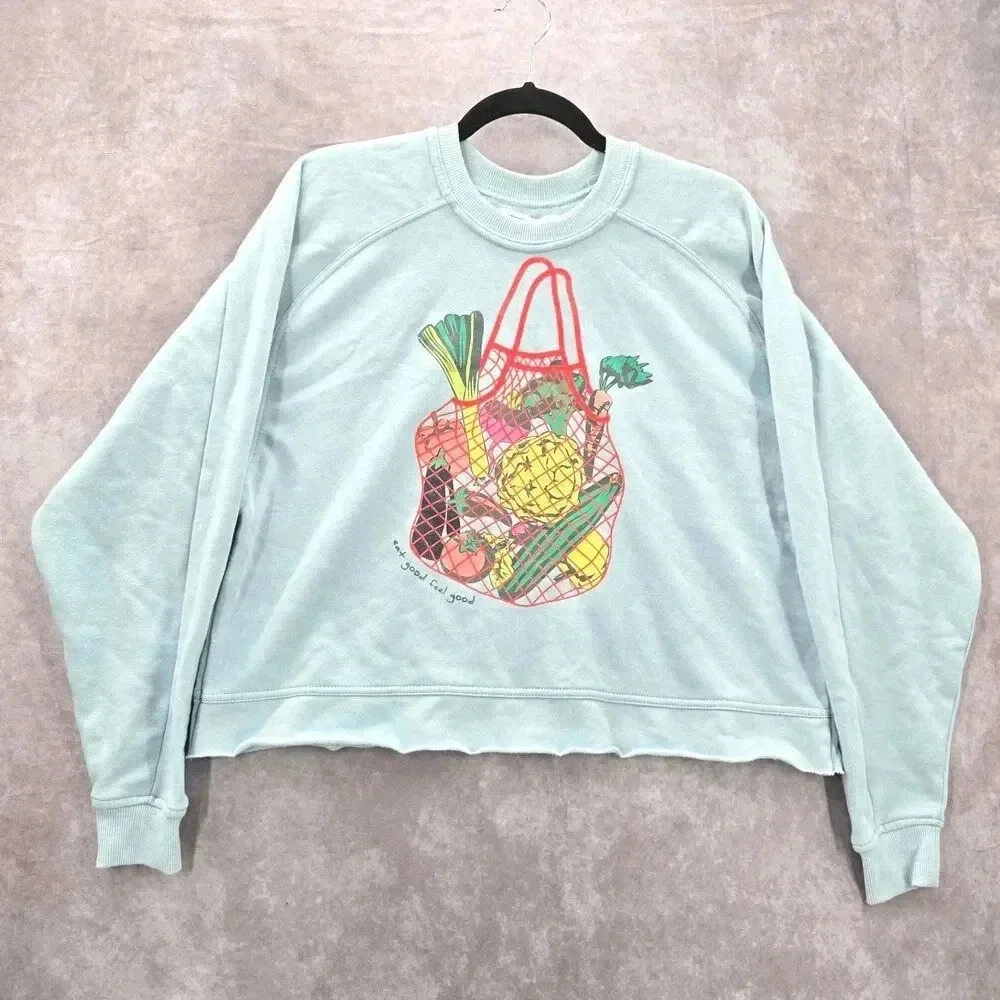 Grayson Threads Crop Blue Eat Good Feel Good Graphic Sweatshirt Extra Small‎ XS